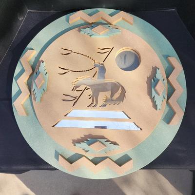 Southwest Native American Mirrored Wall Plaque, Signed On Back, Horse & Rider, 24" Diameter