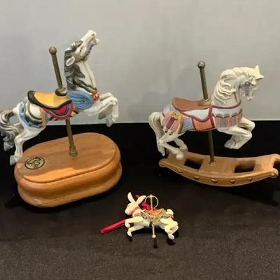 3 Vintage Ceramic Carousel Horses - Limited Edition Art 9032, Bunny Carousel Ornament, Rocking Horse