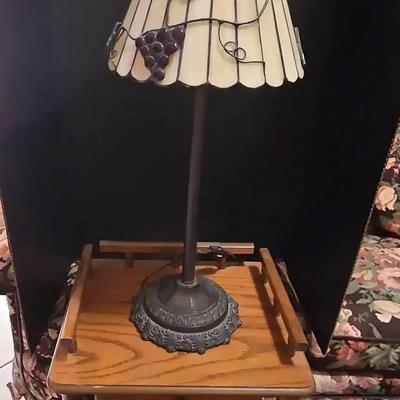 Vintage Tiffany-style Stained Glass Lamp, Vintage Telephone Stand Table