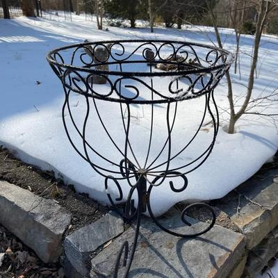 Black Wrought Iron Outdoor Pedestal Planter