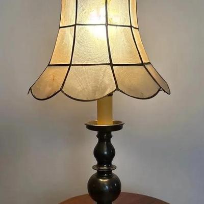Mid-Century Modern Brass Table Lamp With Capiz Shell Shade