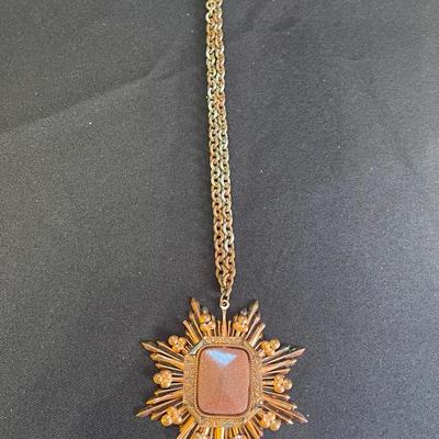 Copper & Metal Chain And Stone Pendant Necklace