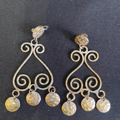 Hammered Silver Clip-On Dangle Earrings 