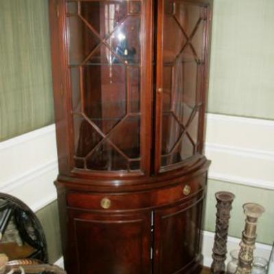 mahogany vintage chippendale china cabinets, pair