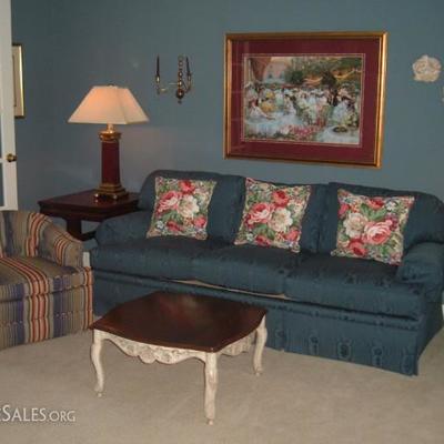 Custom Wesley Hall Blue Sofa 79 in W x 3 ft D