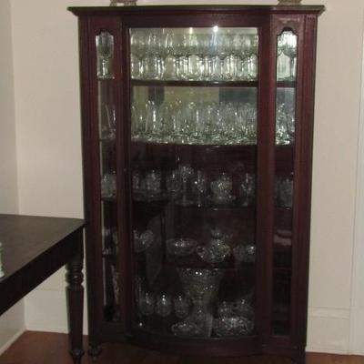Outstanding Victorian era Mahogany curved glass Curio or China Cabinet