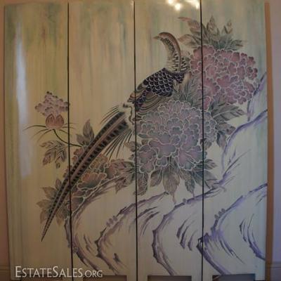 Exquisite hand-carved lacquered wood folding screen