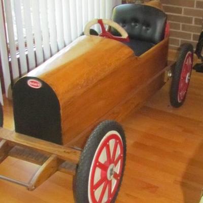 Beautiful one of a kind, hand crafted oak Bugatti pedal car