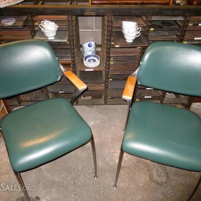 pair of chrome and maple mid-century armchairs