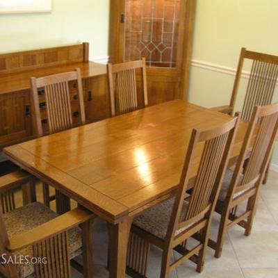 Beautiful stickley mission oak dining table with 6 chairs