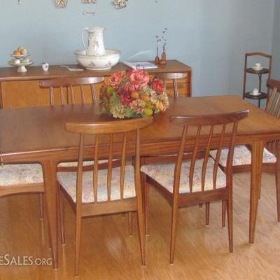 Stunning Teak Mid Century Modern Dining Room Suite - by Younger...Table (Expands with leaves), + 6 Chairs & Side Board