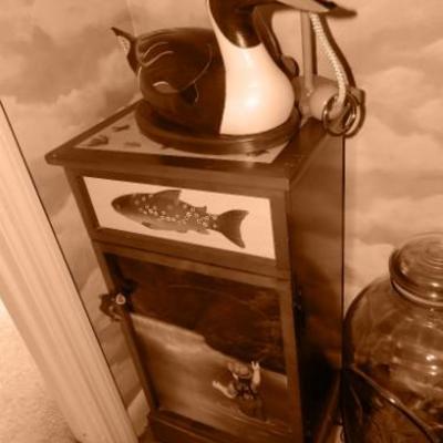 Hand painted fisherman cabinet with wooden duck