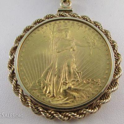 St. Gauden's $20 Gold Coin in 14K Pendant Bezel