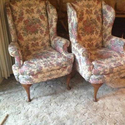 Queen Anne Style matching wing chairs