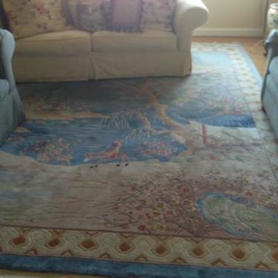 Hand made rug with a gorgeous village scene