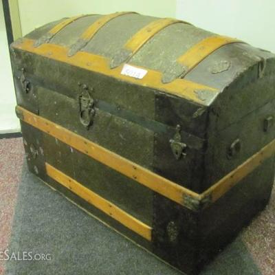 501a Antique Domed steamer trunk with interior label note:insert missing