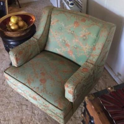 Asian inspired chair & antique plant stand