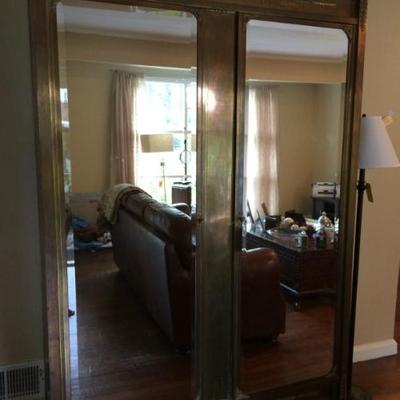 ANTIQUE BRASS AND MIRROR ARMOIRE