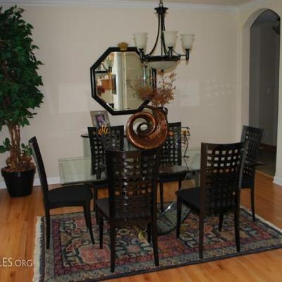 Modern Glass Dining Room Table with Six Chairs