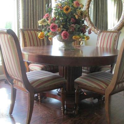 Ethan Allan dining set with 6 chairs, one leaf and custom cover
