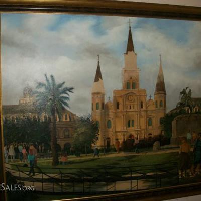 LARGE original oil painting of Jackson Square in the 1950's
