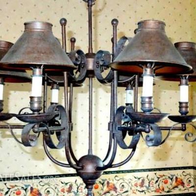 Premier Quality Tin-Shaded and Bodied Five-Arm Chandelier