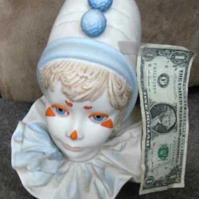 Cybis porcelain clown, dollar bill is for size comparison