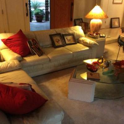 Great White leather sofa and love seat in the den