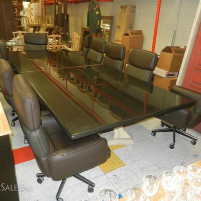 13' x 5' Granite Conference Table and 11 Leather Knoll Executive Chairs
