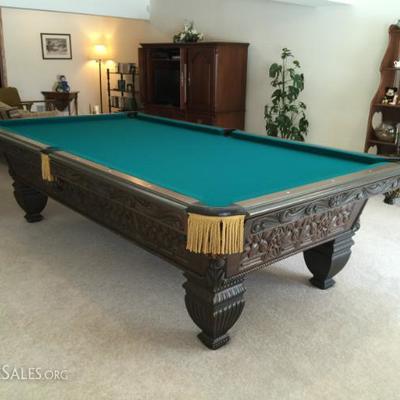Brunswick wood-carved pool table (4' x 8' with 1