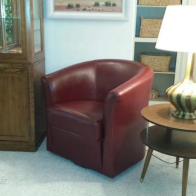 Thomasville Hutch, Red Leather Chair, MCM end table