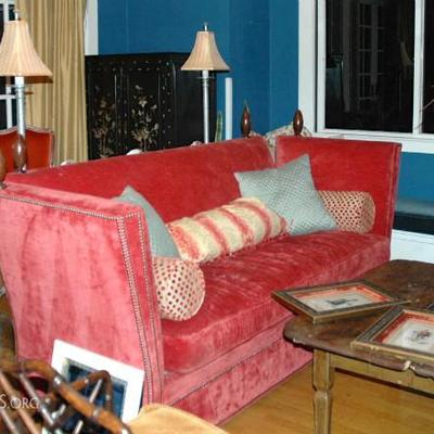 Saladino Style Raspberry Velvet Sofa