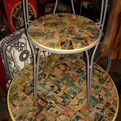 Comic book decopage table with two chairs.