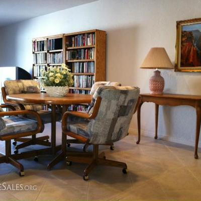 Dinette, sofa table, bookcases and tons of books