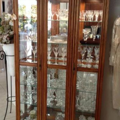 ~ Several Lighted CHINA CABINETS. Fine CRYSTAL, Plated Silver Tea Set & Flatware, Crystal Champagne & Wine Glass SETS!