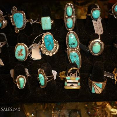 Turquoise and silver rings are available. Many genuine NATIVE AMERICAN PIECES