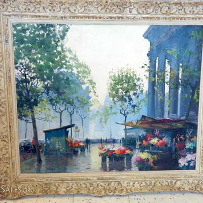Large Paris Street Scene Painting by Constantine Kluge (viewable is approx 38 1/2' by 31 1/2
