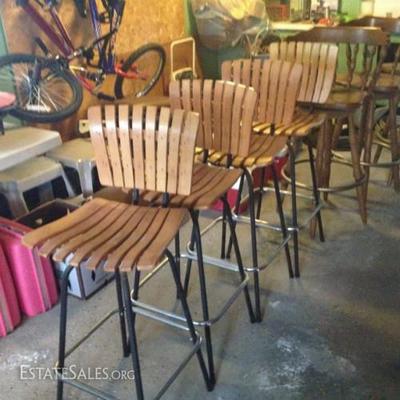 7 bar stools -- first 4 maple slatted