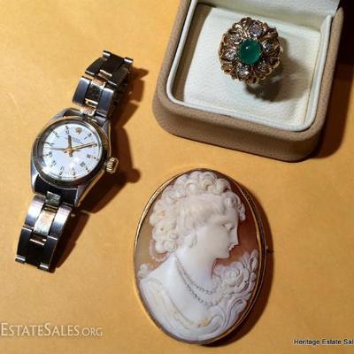Laides Rolex, Antique Cameo Vintage Emerald Ring
