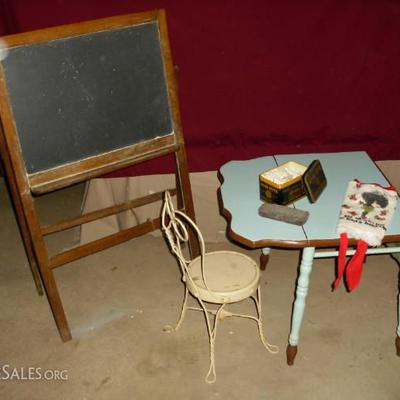 Vintage Children's Charlboard, Table/Chair 