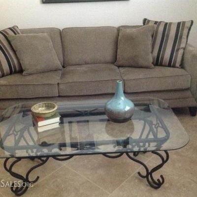 Gray sofa and loveseat, coffee table & end table