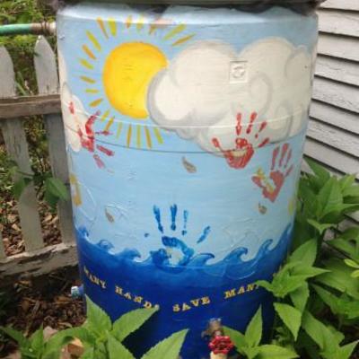 Hand-painted rain barrel