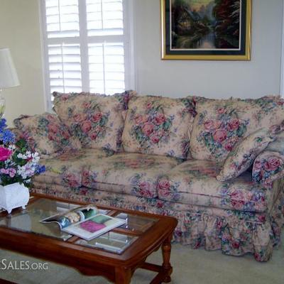 Floral coach with matching chair and ottoman