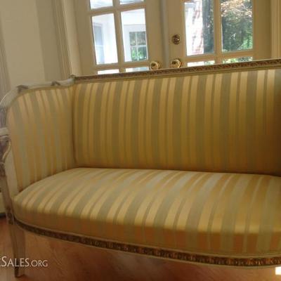 Petite Settee Part of French Revival Suite, Silk Upholstery 46.5
