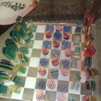 Vintage lucite chess set attributed to Charles Hollis Jones