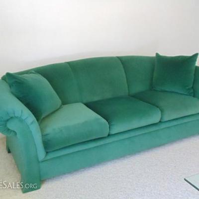mid-century modern green velvet sofa