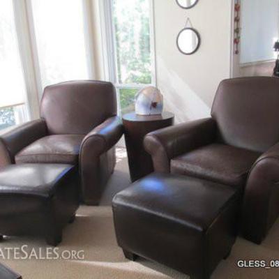 1 Leather Club Chair left.  2 Leather Ottomans