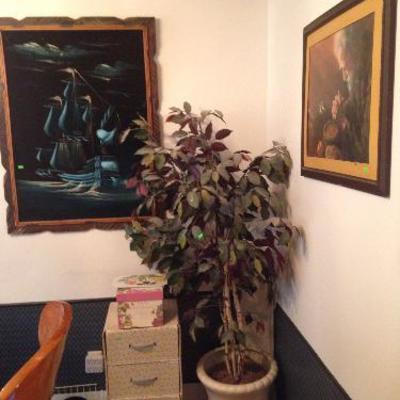 Artificial plant, paintings