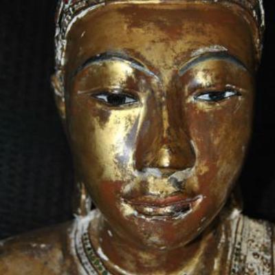 Mandalay Burmese Stand Wooden Gilded Buddha 19th Century 183 cm