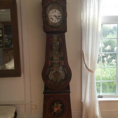 FRENCH PAINTED ANTIQUE FLOOR CLOCK
